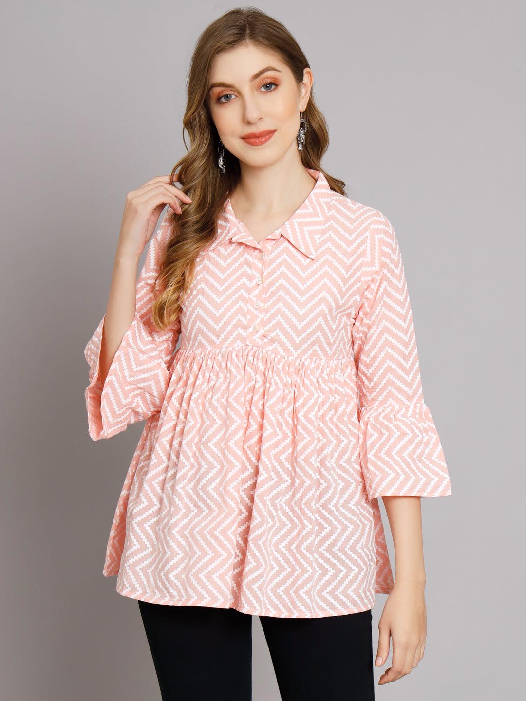 Blush Pink Chevron Print Cotton Top - Decked Up