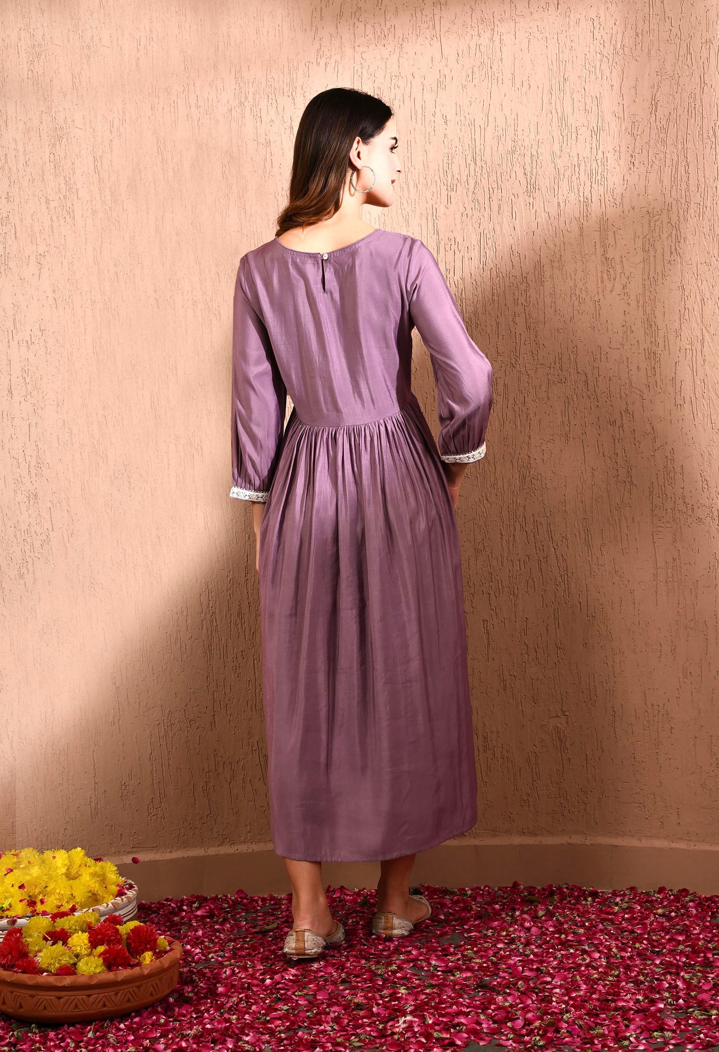 Lavender Solid Empire Dress