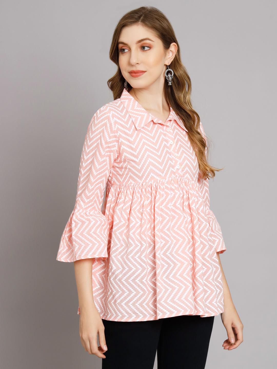 Blush Pink Chevron Print Cotton Top - Decked Up