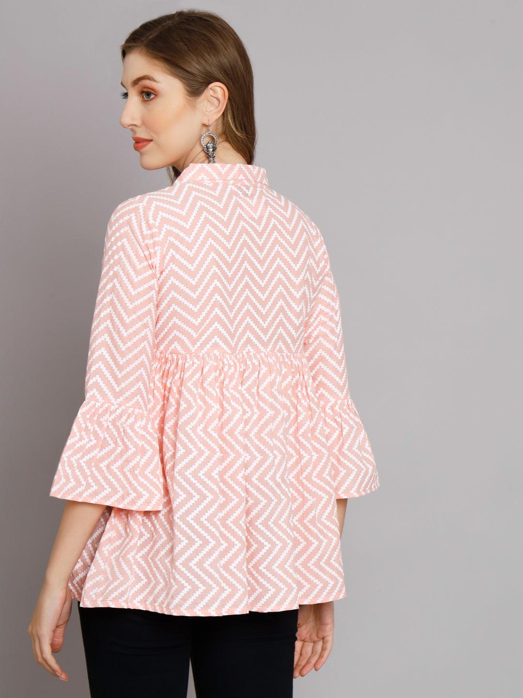 Blush Pink Chevron Print Cotton Top - Decked Up