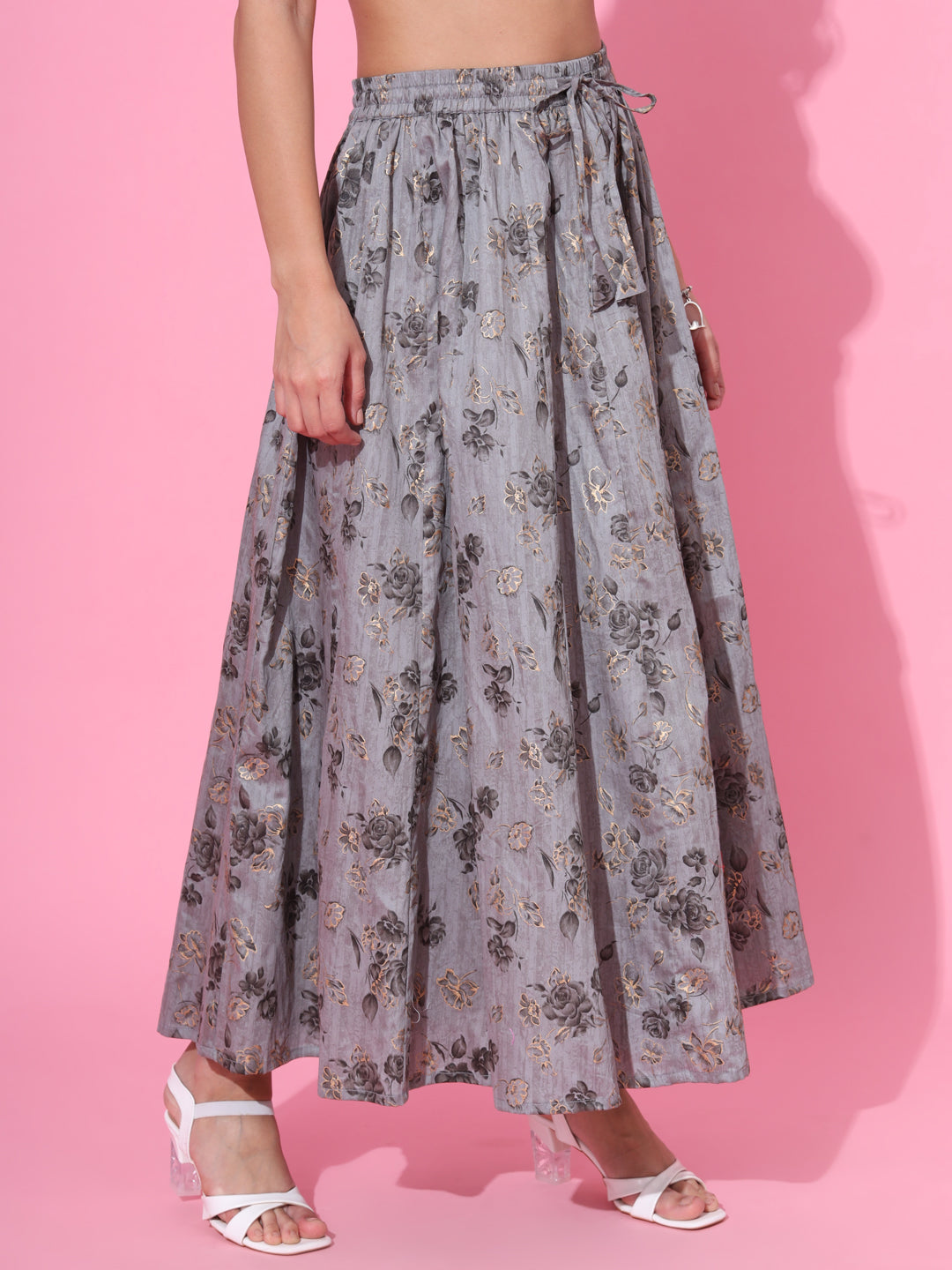 Ivory Gold Flared Skirt