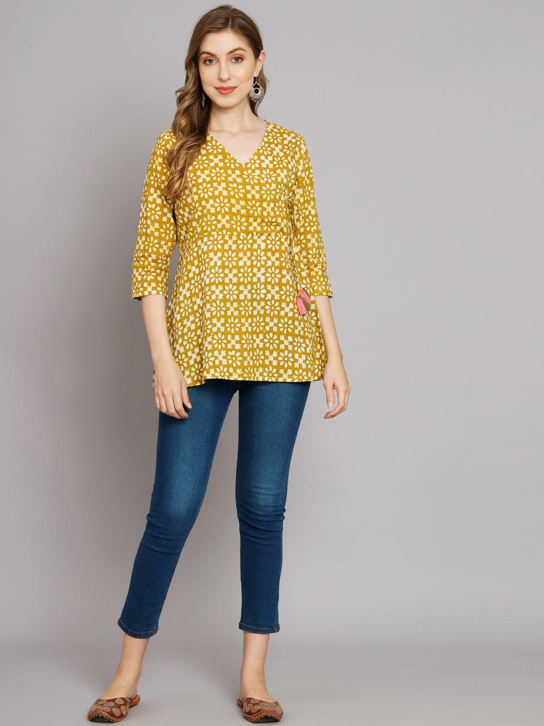 Jaipur Batik Green Angrakha Top - Decked Up