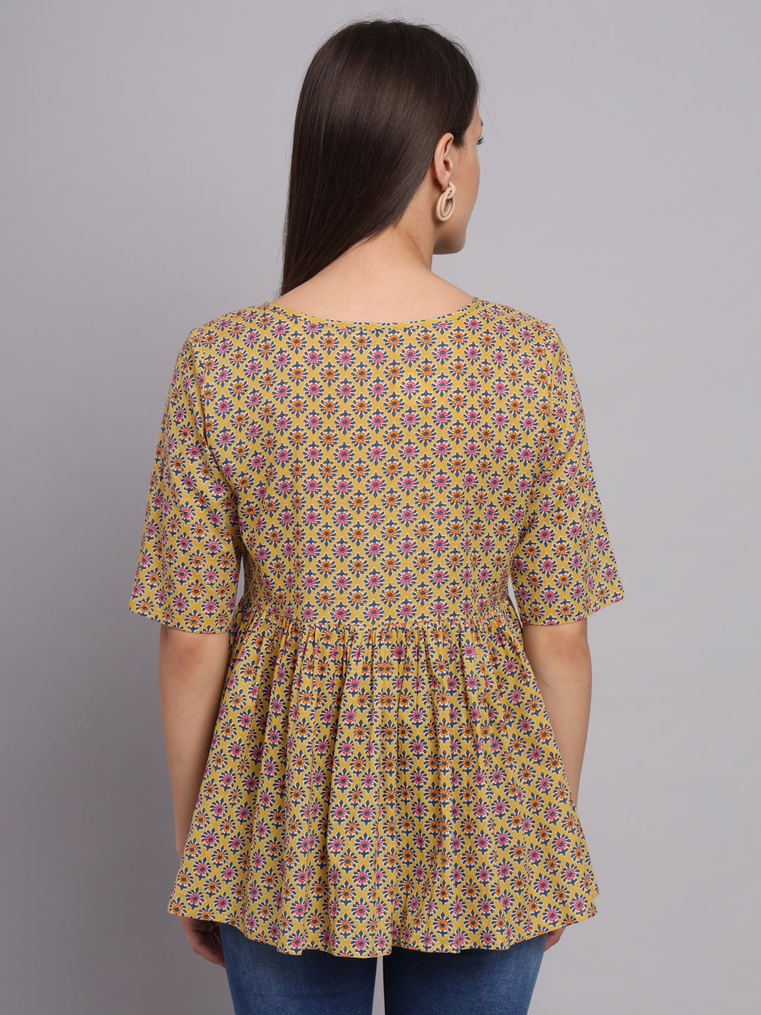 Women Printed Cotton Keyhole Neck Top