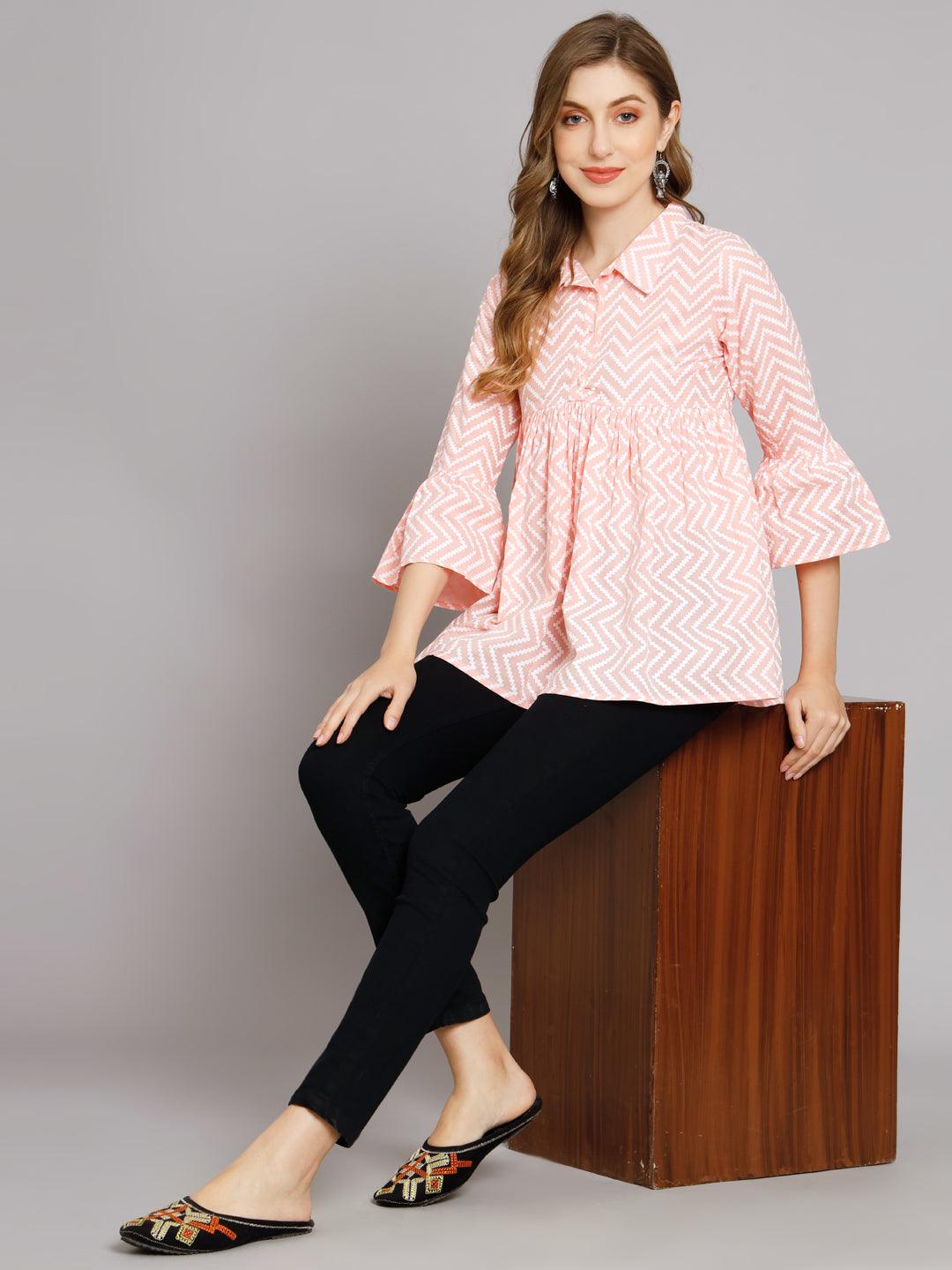 Blush Pink Chevron Print Cotton Top - Decked Up