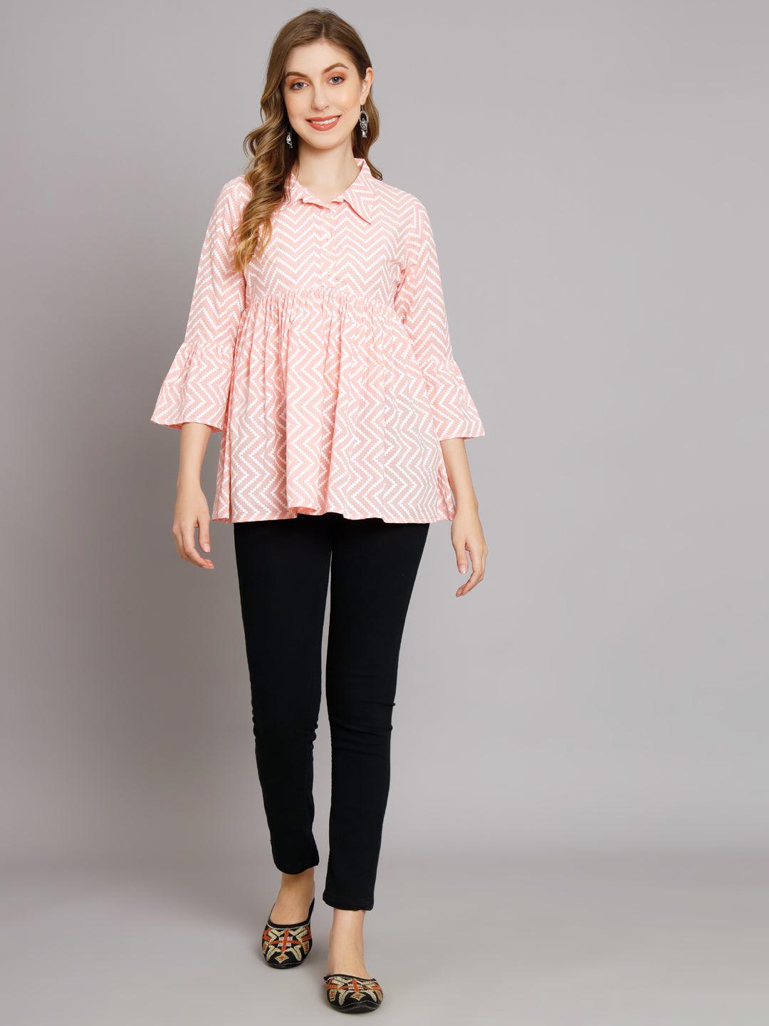 Blush Pink Chevron Print Cotton Top - Decked Up