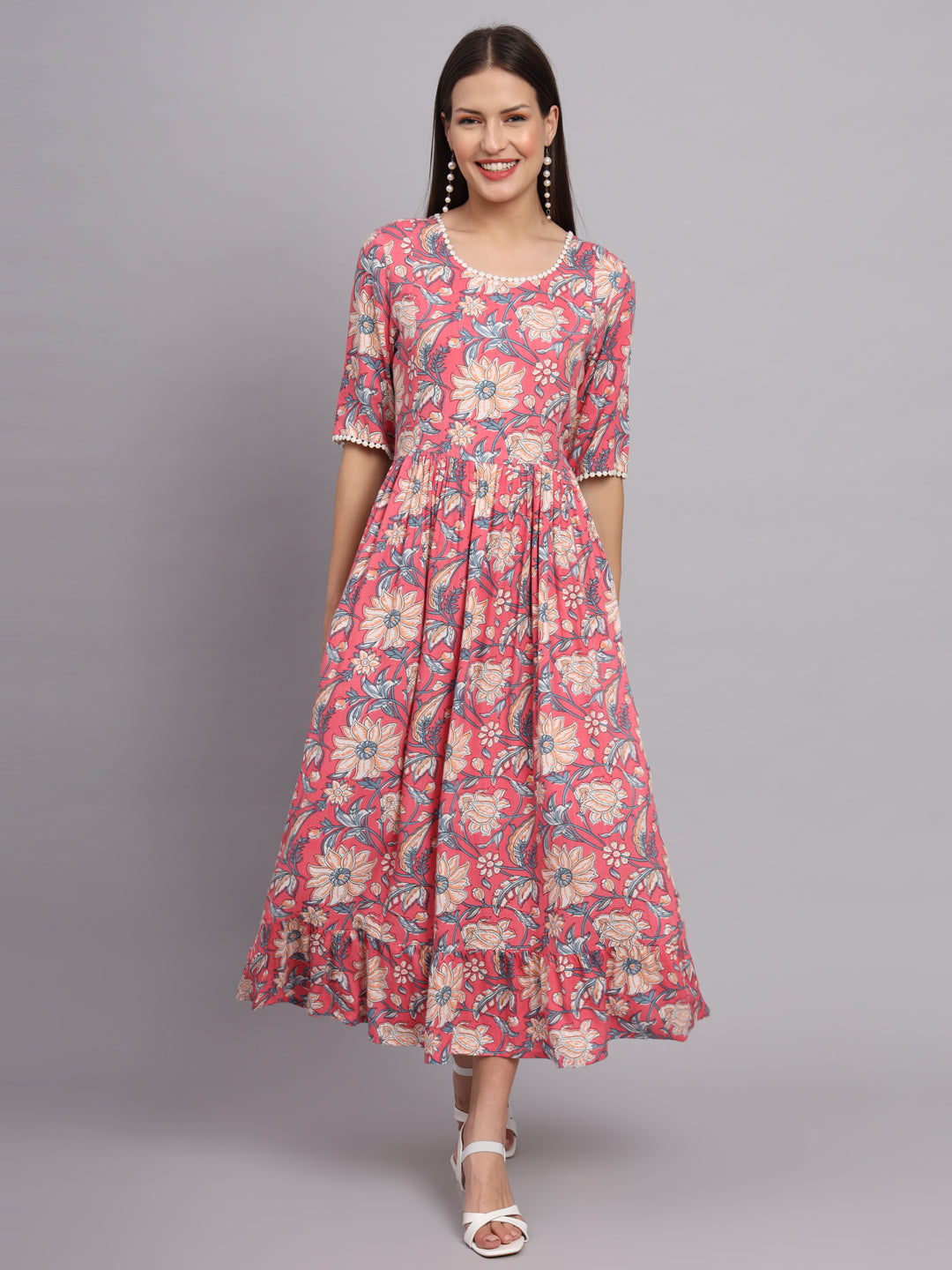 Pastel pink Fit and Flared Pocket Dress