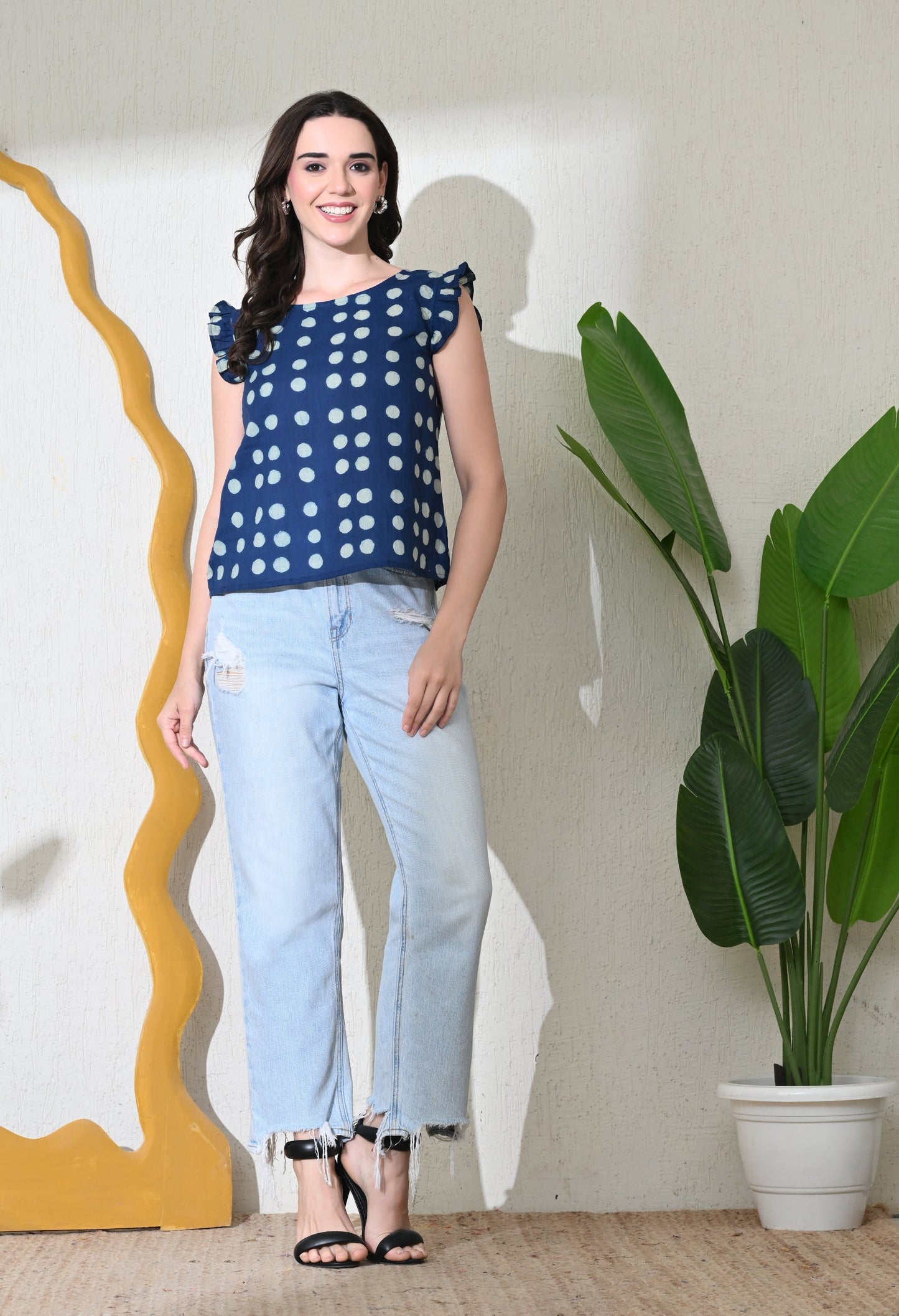 Indigo Polka Top