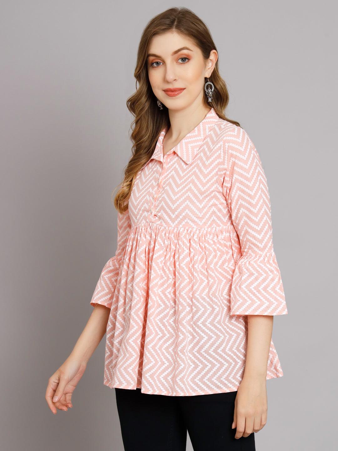 Blush Pink Chevron Print Cotton Top - Decked Up