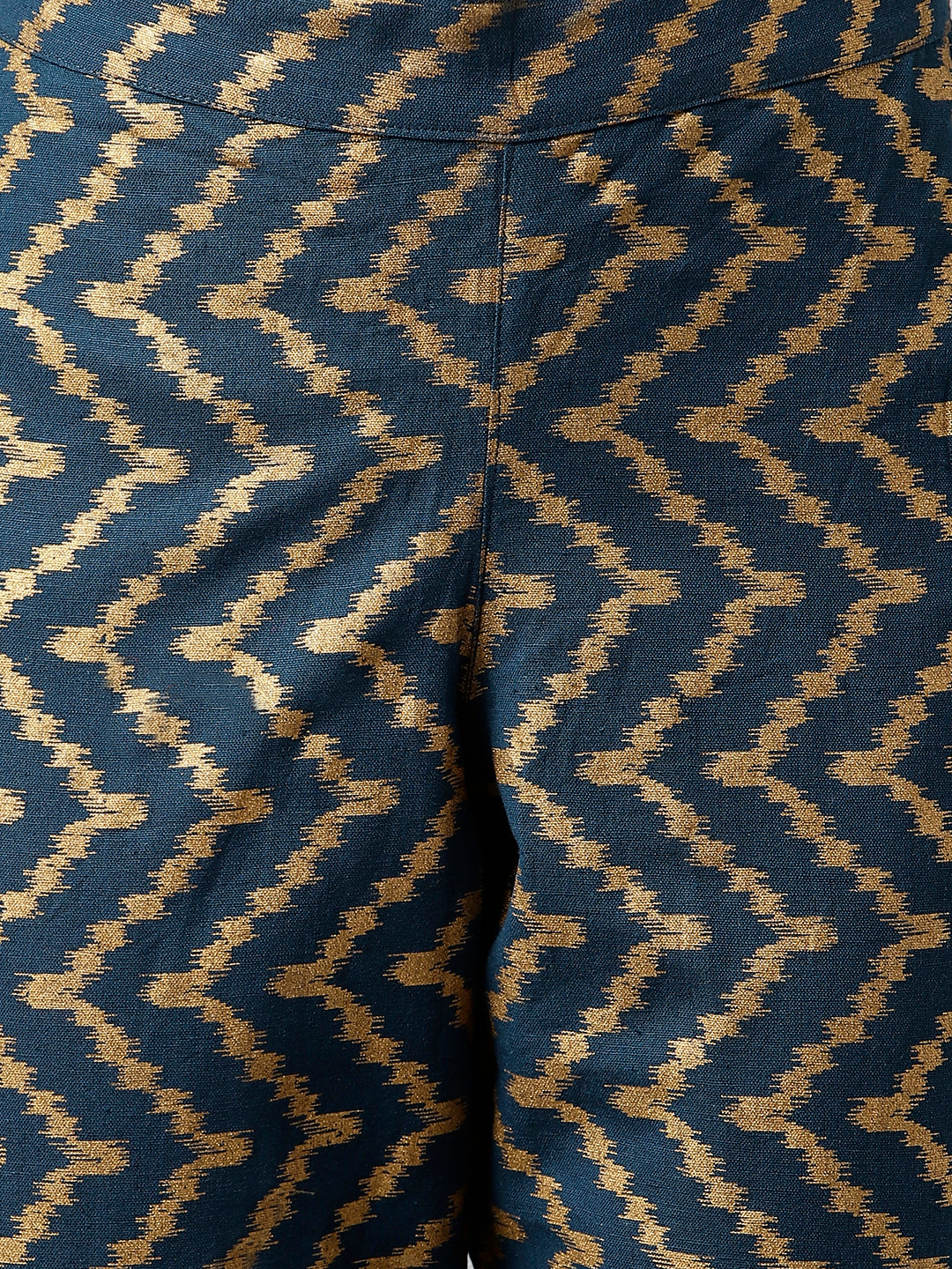 Navy Blue And Gold Chevron Print Pants