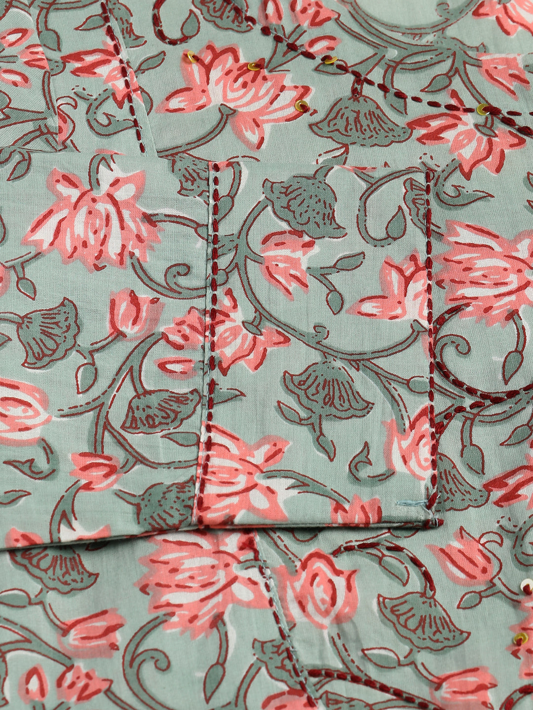 Seagreen Ethnic Motif Floral Print Suit Set