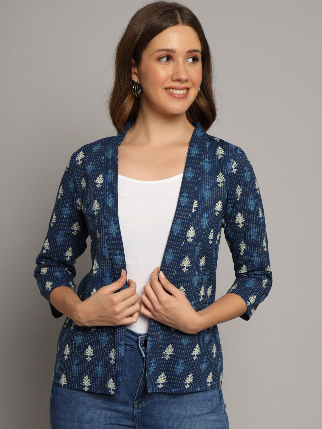Indigo Cotton Kantha Jacket Shrug