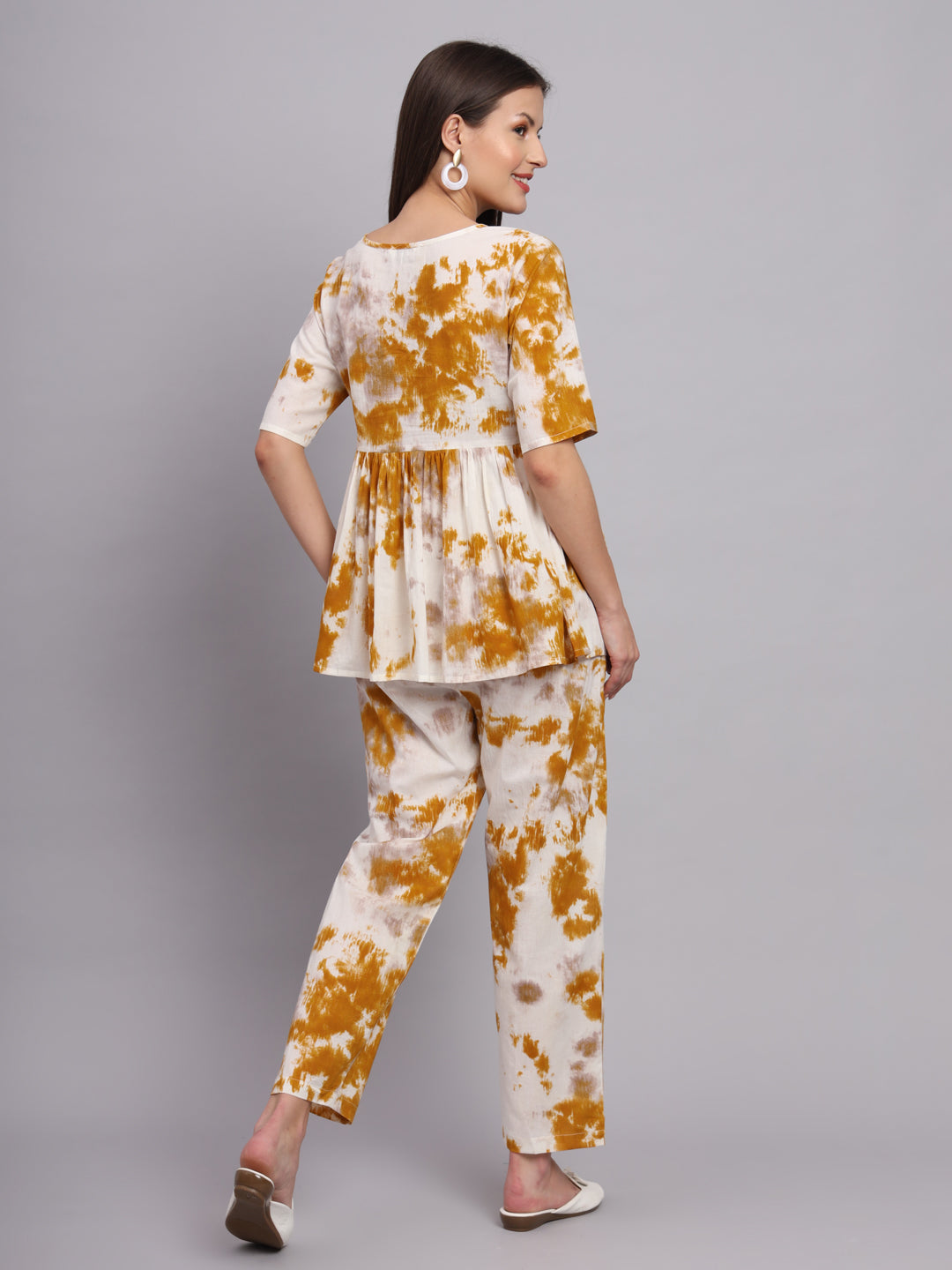 White Mustard Shaded Cotton Top & Pant Co-Ord Set