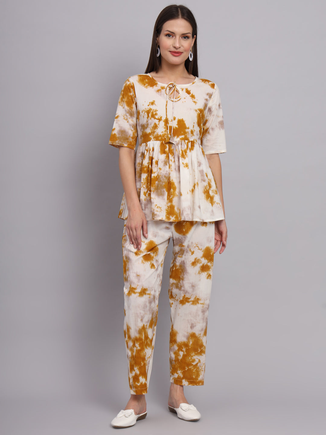 White Mustard Shaded Cotton Top & Pant Co-Ord Set