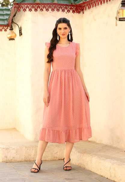 Pink Georgette Fit and Flare Dress