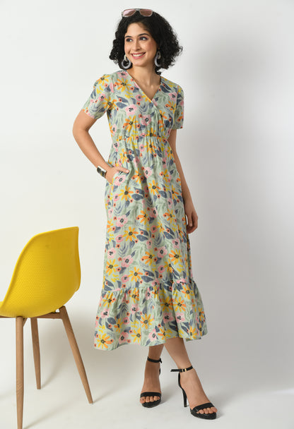 Multicolour Cotton  A-line Pocket Dress