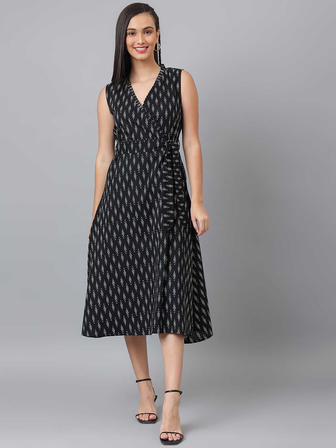 Black Ikat Wrap Dress