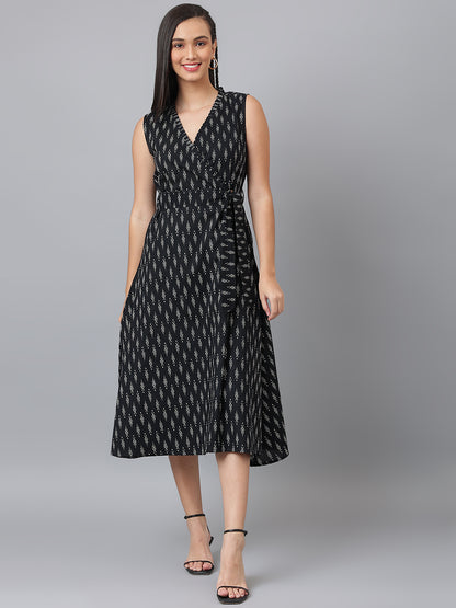 Black Ikat Wrap Dress