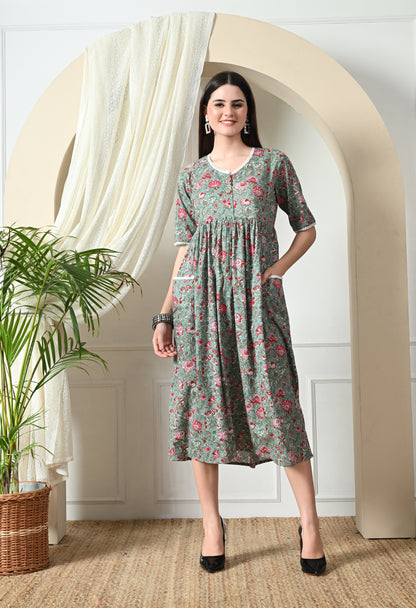 Green Cotton Pockeet Dress