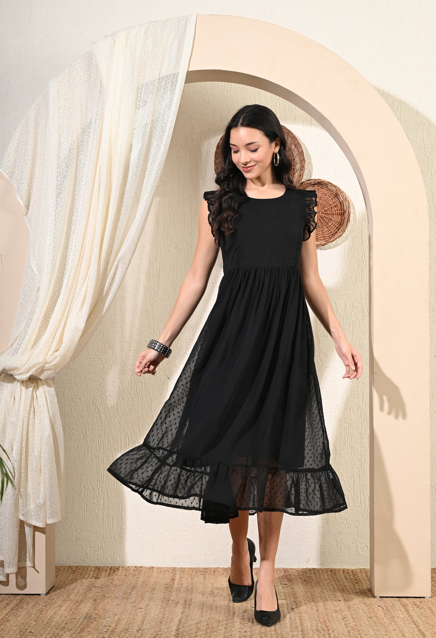 Black flared Georgette Dress