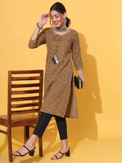 Mustard Motif Kantha Kurta