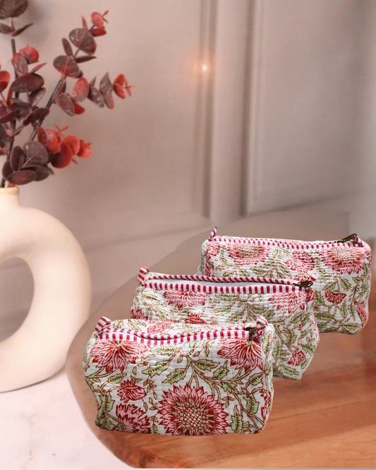 Pink Magnolia 3 Pc Pouch Set