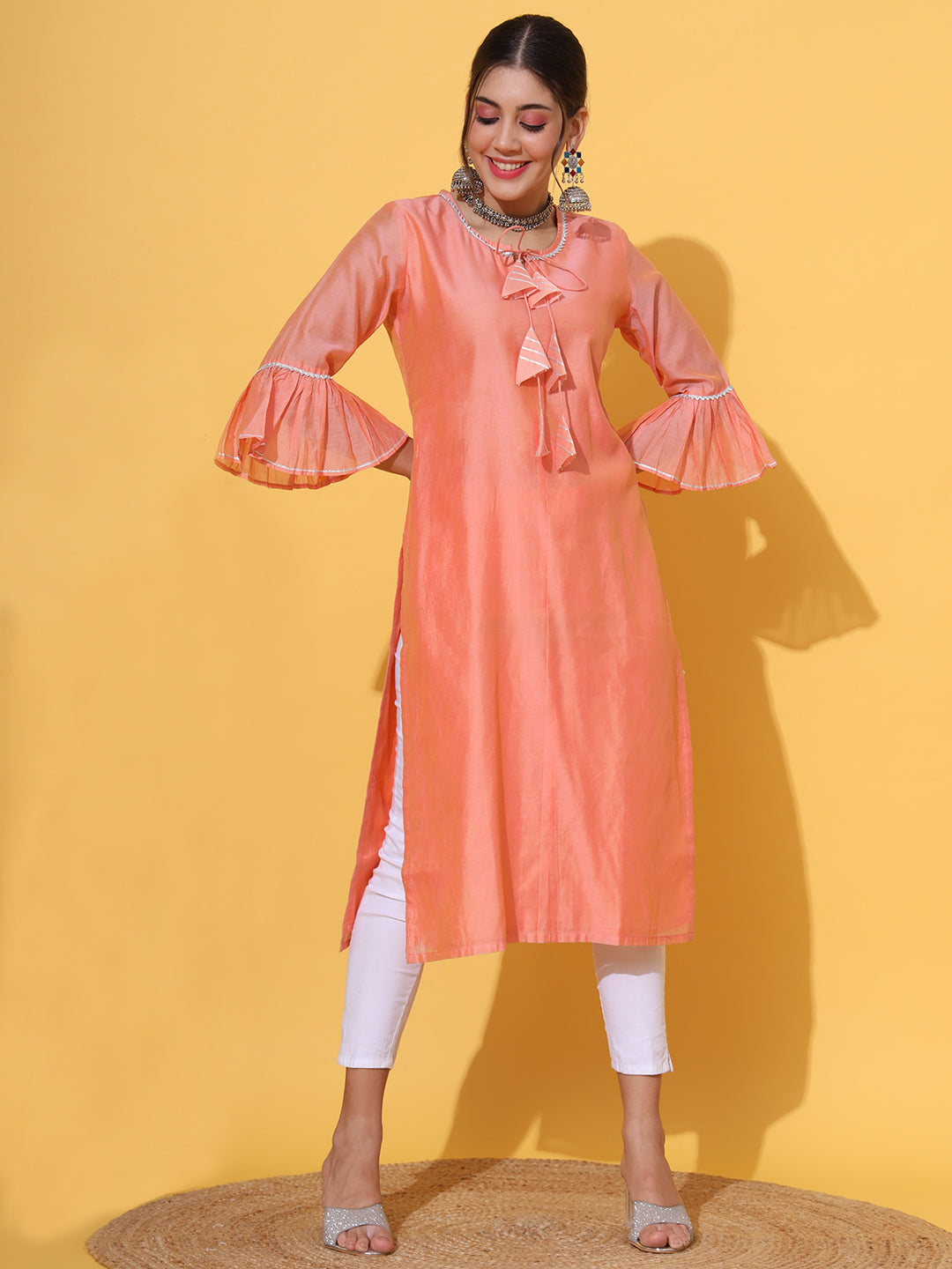 Peach Gotta Chanderi Kurta