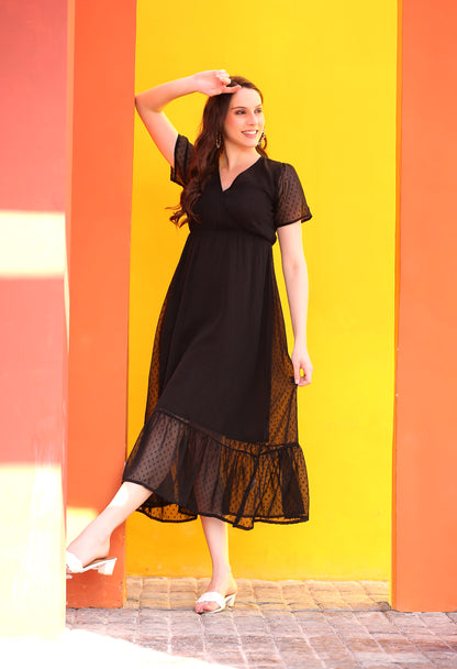 Black Georgette A-line Dress