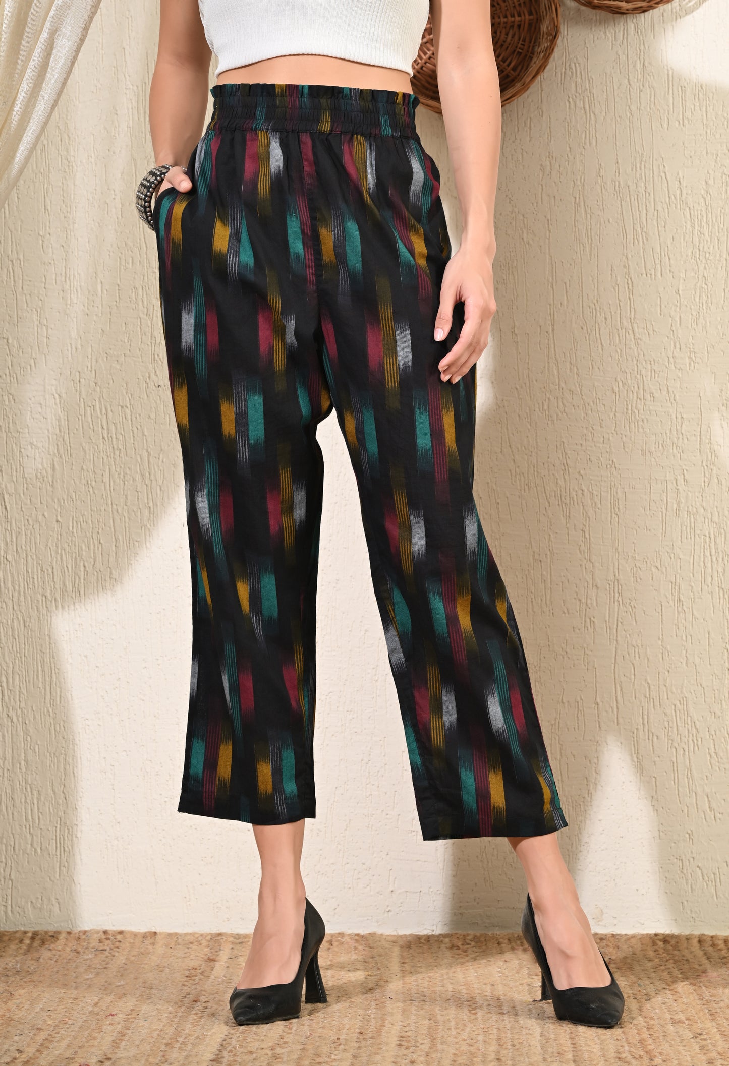 Black Ikat Relaxed Pants