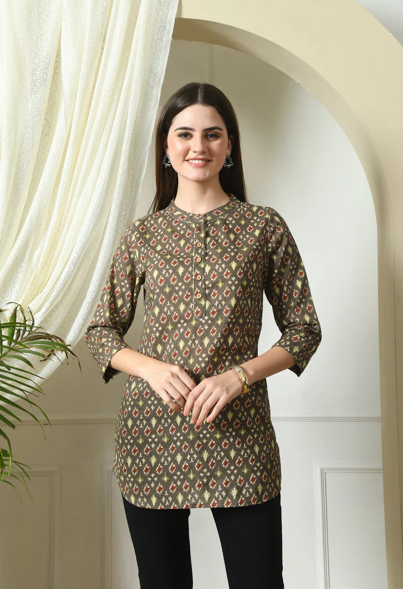 Mandarin Collar Printed Tunic