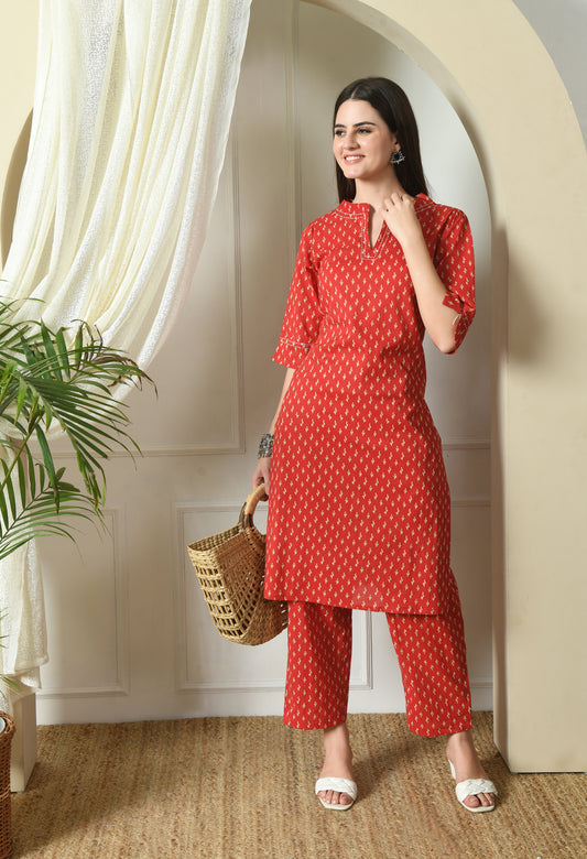 Red Cotton Kurta Pant set