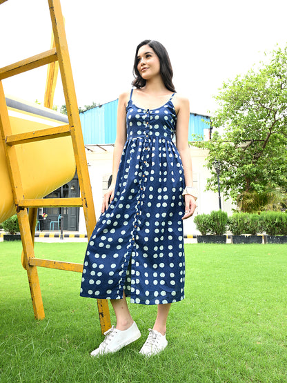 Indigo Polka Dress