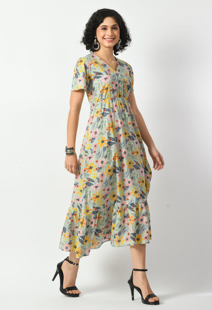 Multicolour Cotton  A-line Pocket Dress