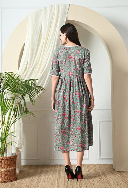 Green Cotton Pockeet Dress