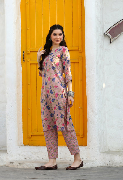 Candy Pink Floral Kurta Pant Set