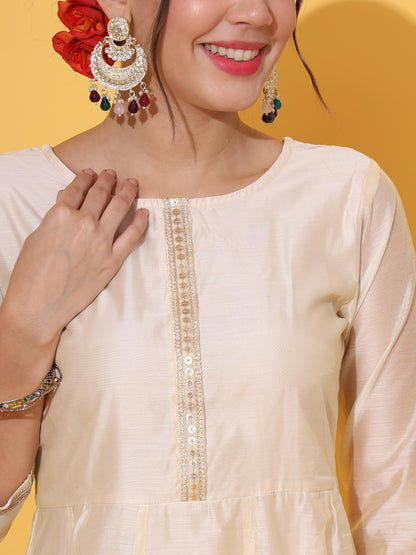 Cream Chanderi Anarkali Kurta