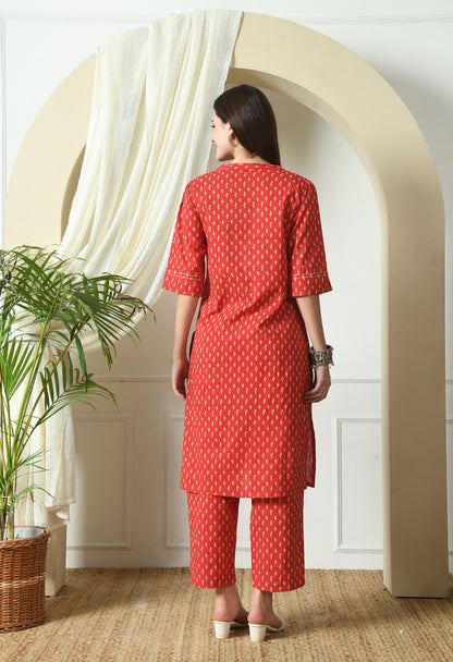 Red Cotton Kurta Pant set