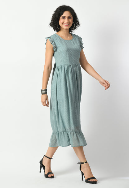 Green Georgette Fit and Flare Dress