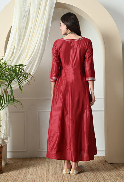 Maroon Cotton Silk Gown Dress