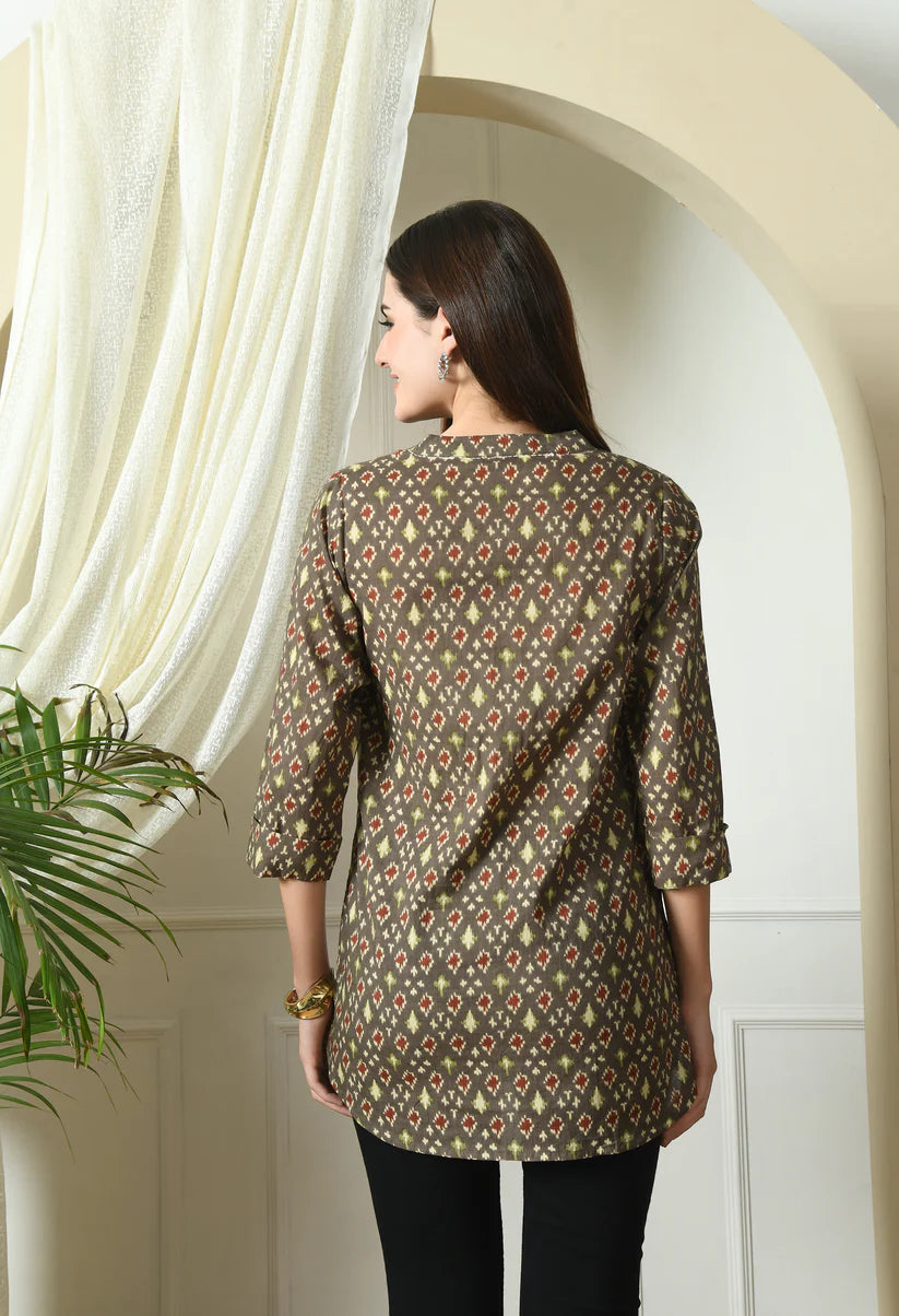 Mandarin Collar Printed Tunic