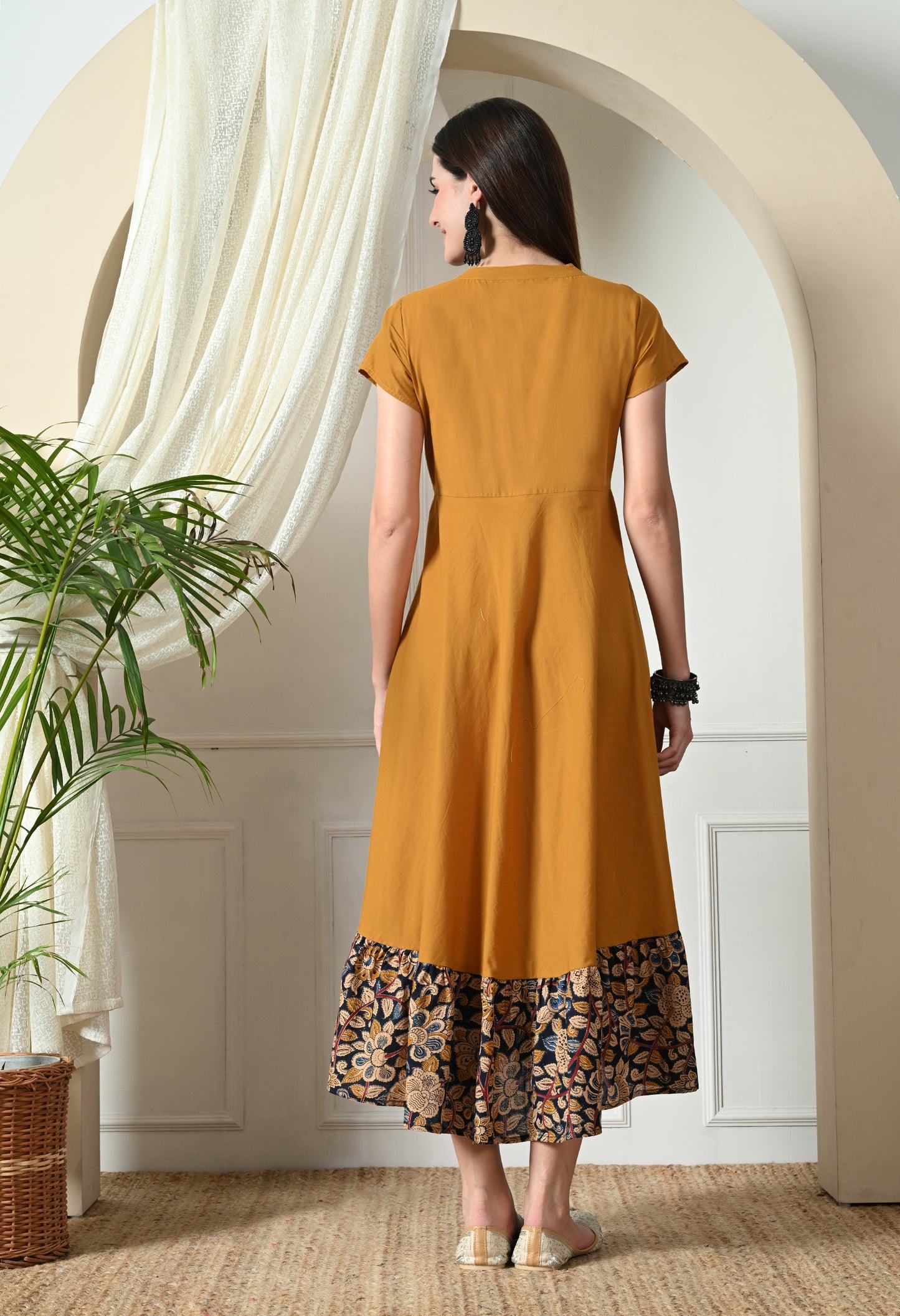 Mustard with Kalamkari Flared Dress