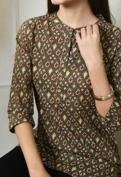 Mandarin Collar Printed Tunic