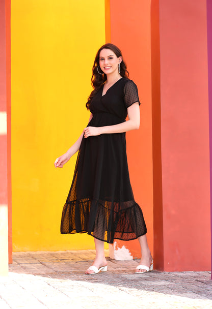 Black Georgette A-line Dress