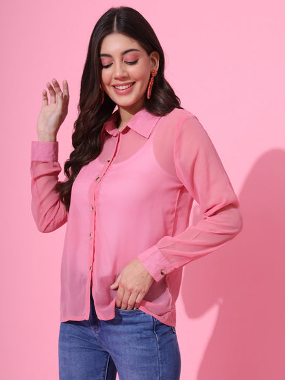 Pink Georgette Shirt Top