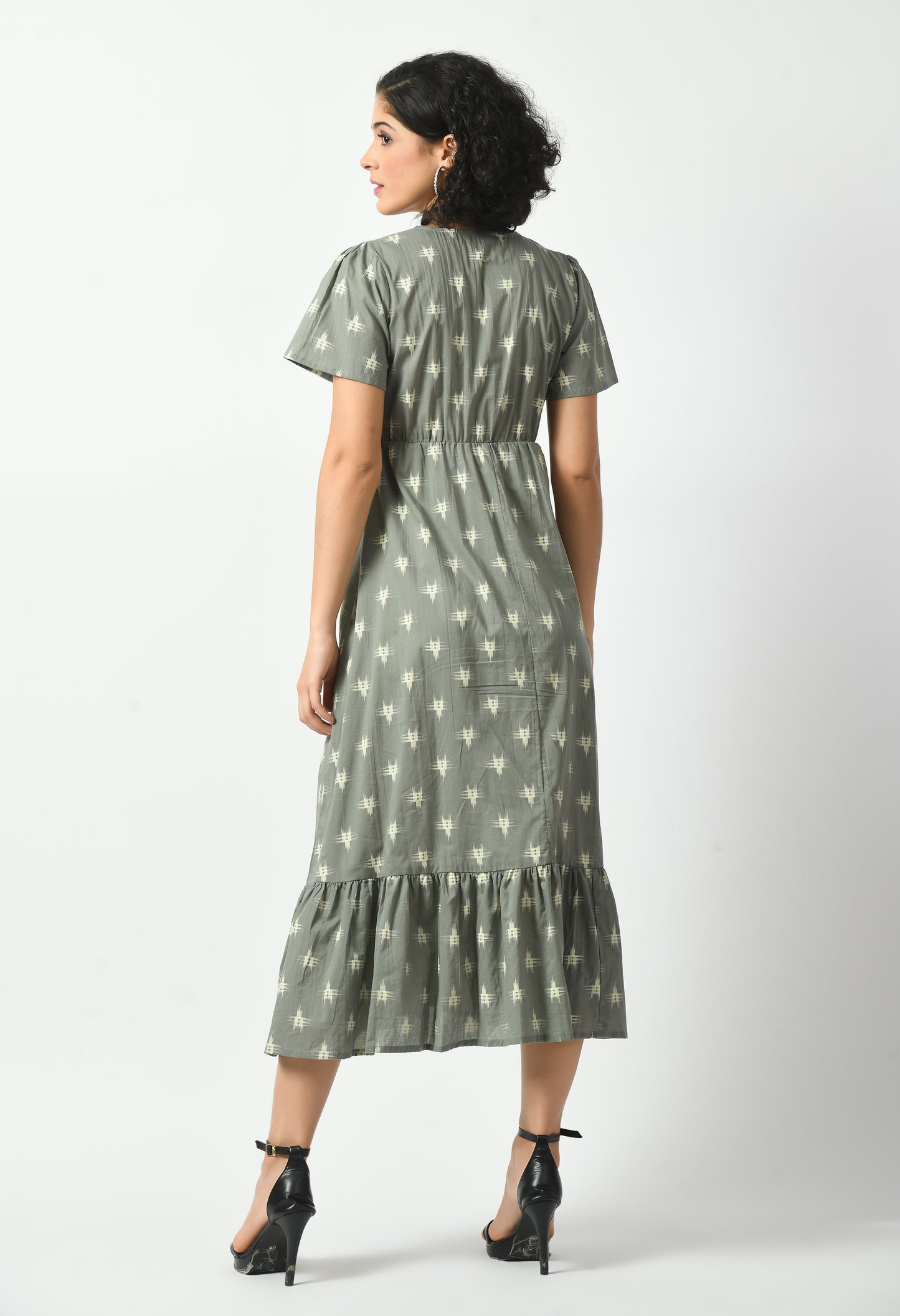 Grey Ikat Print A-line Pocket Dress