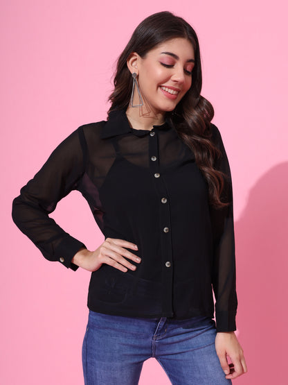 Black Georgette Shirt Top