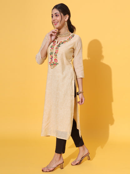 Cream Embroidered Chanderi Kurta