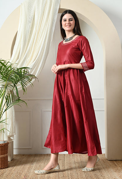 Maroon Cotton Silk Gown Dress