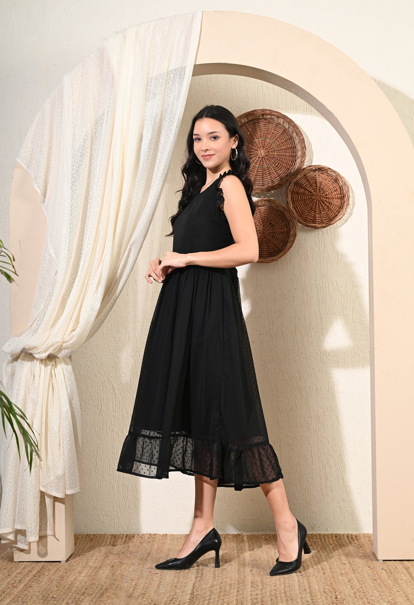 Black flared Georgette Dress