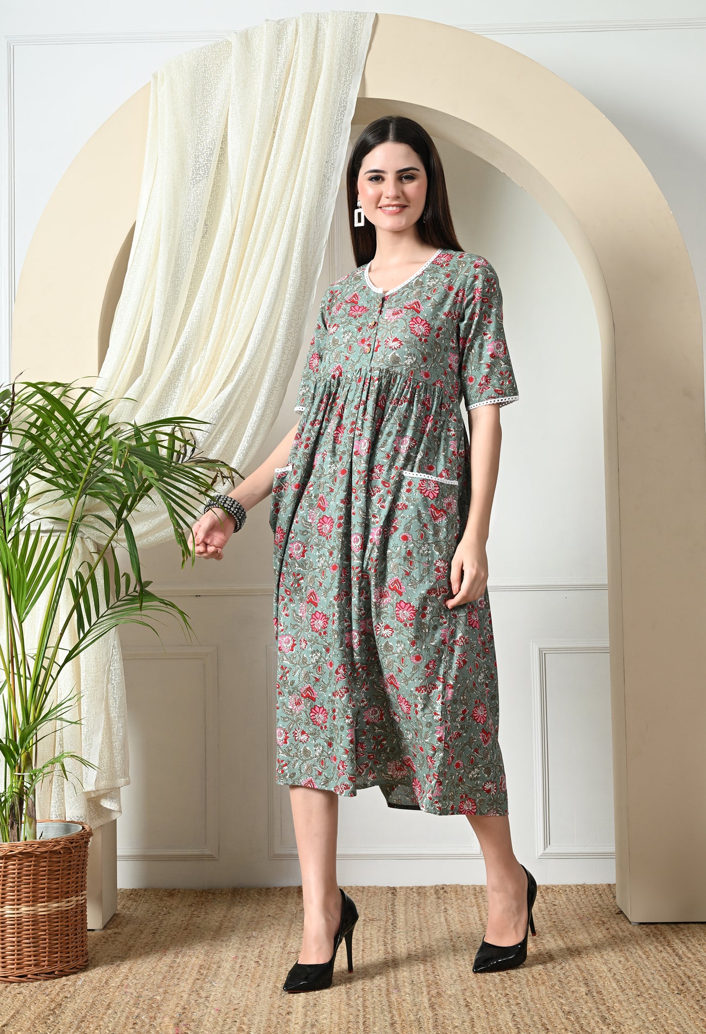 Green Cotton Pockeet Dress