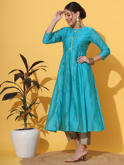 Turquoise Chanderi Anarkali Kurta